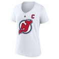 thumbnail image 2 of Women's Fanatics Nico Hischier White New Jersey Devils Special Edition 2.0 Name & Number V-Neck T-Shirt, 2 of 3