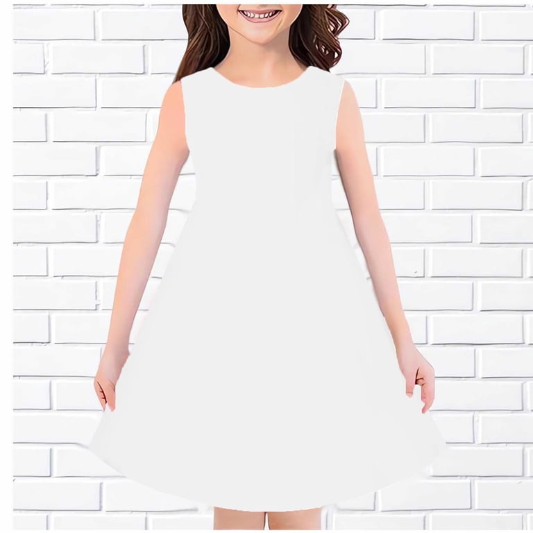Ylsdy Girls Dress Summer Sleeveless Round Neck A-Line Swing Pleated Skater Dresses with Pockets White 160, Infant Girl's, Size: 13 Years