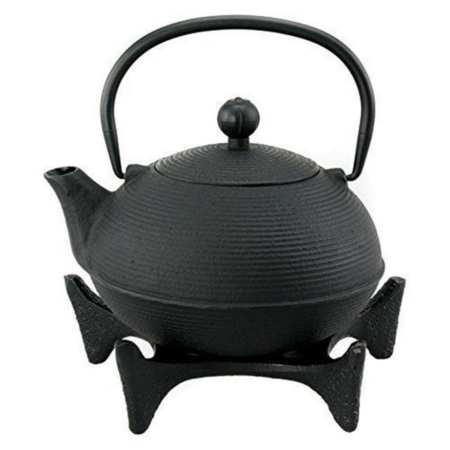 30 oz Kyusu Cast Iron Tea Pot & Trivet Set - Black, 2 Piece
