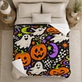 thumbnail image 4 of Smiling Ghosts with Jack O Lanterns and Moons, Checker Star Party Motif Cozy Flannel Blanket, Bright autumn celebration Art for families, 4 of 7