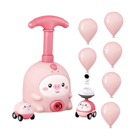 Experimento científico sobre el desarrollo de la inteligencia infantil: coche propulsado por un lanzador de globos. Rosa