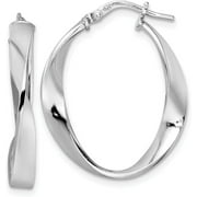 Sterling Silver Rhod-plated Polished Oval Twisted Hoop Earrings - 28.15mm- Made In Italy