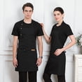 thumbnail image 1 of Delantal de cocina de 2 piezas, lona de algodón impermeable con dos bolsillos, correas ajustables, delantal de cocina para hombres y mujeres, negro, 1 of 5