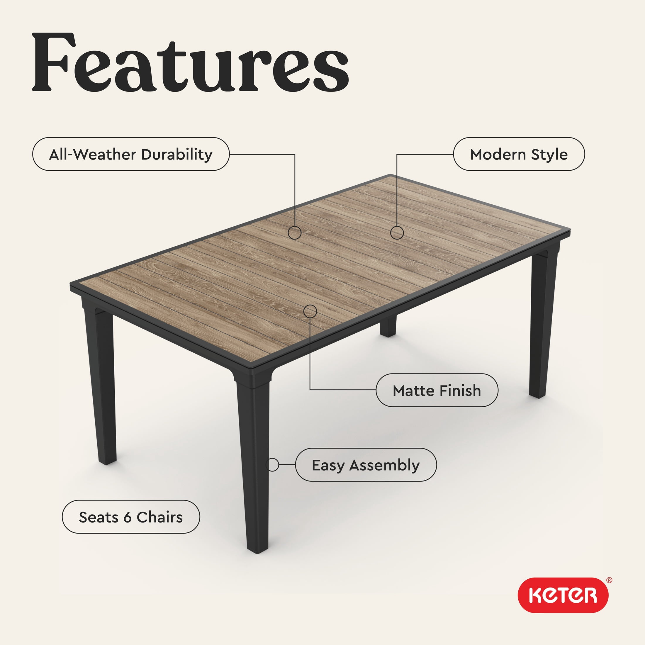 Keter Futura Table - Perfect for Outdoor Dining, Graphite