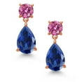 thumbnail image 2 of Gem Stone King 18K Rose Gold Plated Silver Blue Created Sapphire and Pink Moissanite Earrings for Women | 8.74 Cttw | Gemstone September Birthstone | Pear Shape 12X8MM, 2 of 4