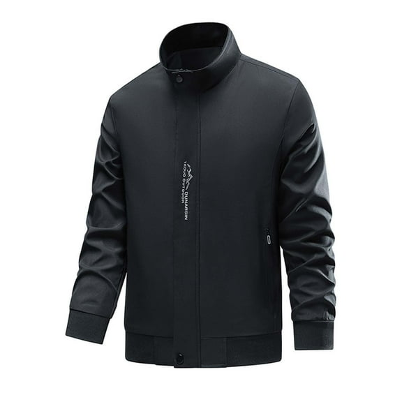 BXINGOHAI windproof Jacket for Men Zip Up Stand Collar jacket coats Raincoat for Hiking Travel WIth zippered Pocket Today Black,M