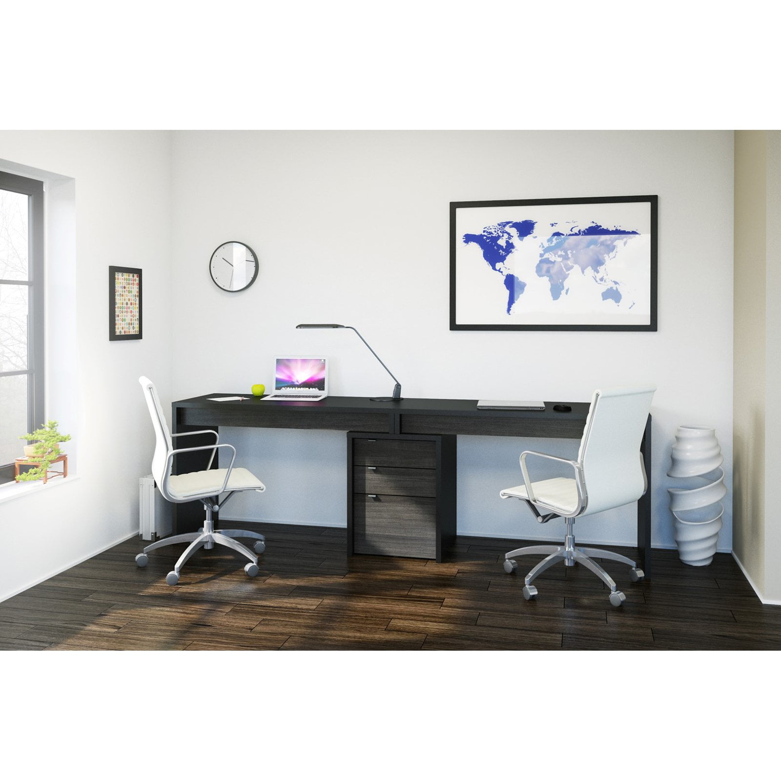 Nexera Sereni T 2 Person Desk With Filing Cabinet Black
