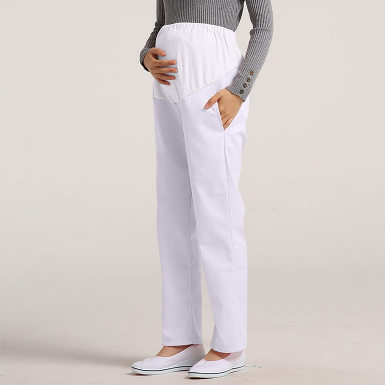 Xflwam Women's Maternity Pants for Work Over Bump Pregnancy Casual Stretchy Straight Dress Pants with Pockets White XL Xflwam Women's Maternity Pants for Work Over Bump Pregnancy Casual Stretchy Straight Dress Pants with Pockets White XL