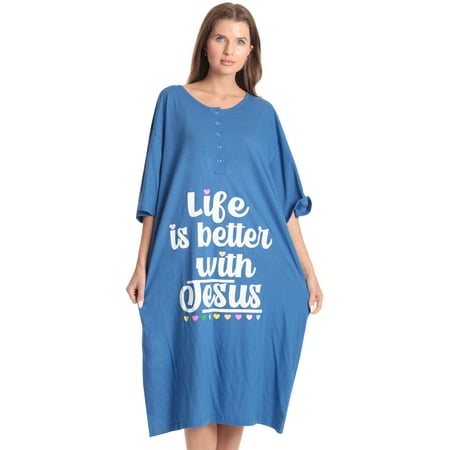 

Just Love Short Sleeve Nightgown Sleep Dress for Women (Royal - Life is Better With Jesus Small)