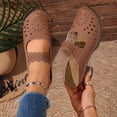 thumbnail image 3 of Rokment Closed Toe Sandals for Women Beach Boho Hollow out Leather Ankle Strap Platform Backless Sandals Comfortable Chunky Block High Heels Walking Clog Mules Brown Size 6.5, 3 of 5