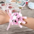 thumbnail image 1 of Hand Flower Wrist Flower Wrist Corsage Wedding Wrist Flower Bridal Wrist Flower Wedding Bridal Bridesmaid Wrist Corsage Party Prom Dance Hand Ribbon Flower #3 Pink   White, 1 of 5