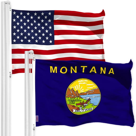 G128 Combo Pack: American USA Flag 3x5 Ft & Montana Flag 3x5 Ft, Both Printed 150D Polyester, Indoor/Outdoor, Brass Grommets