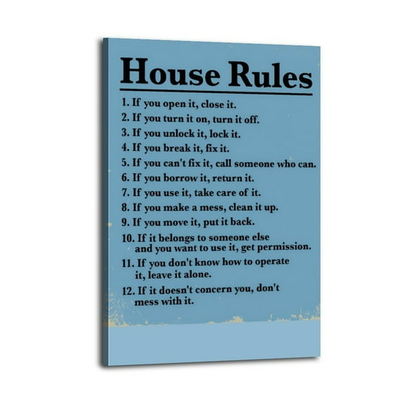 Inspirational Family Quote,House Rules Wooden Hanging Sign-1 Poster Wrapped Wooden Frame Wall Decor,Canvas Wall Art for Living Room,Bedroom,Office,Ready to Hang
