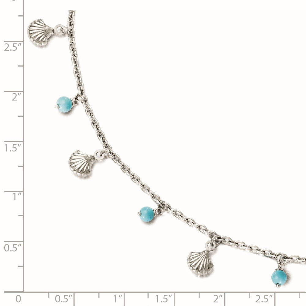 Sterling Silver Anklet Turquoise 9 inch 2 mm Rhodium-plated Adj. 9-10
