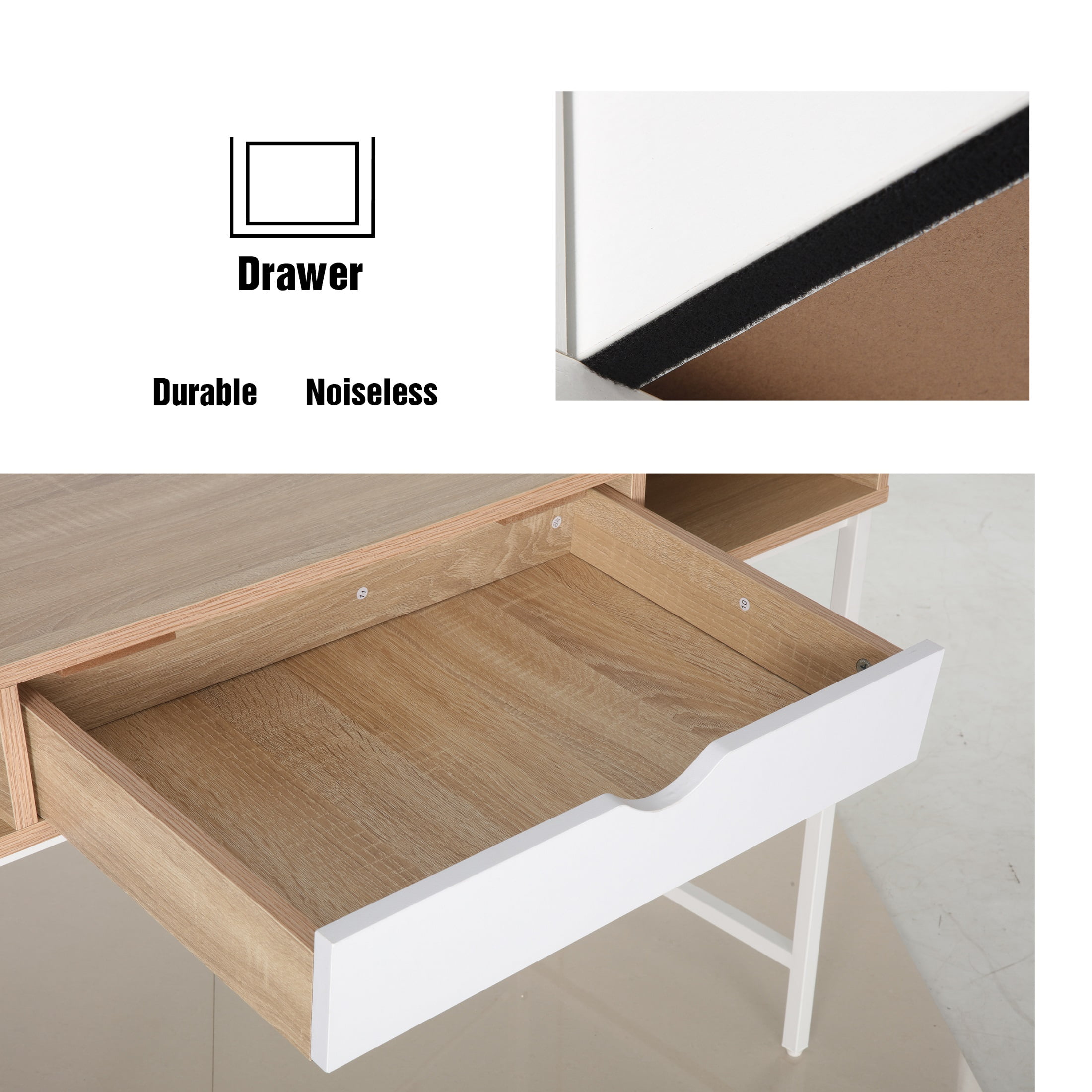 JJS 48' Writing Desk with Power Outlet, Home Office Contemporary Large Computer Desk Laptop Workstation with Drawer USB Ports Charging Station, Oak/White