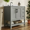 thumbnail image 5 of Flash Furniture 36" Bathroom Vanity with Sink, Cabinet with Black Hardware, Soft Close Doors, Open Shelf & 3 Drawers, Carrara Marble Finish Counter, Gray/White, 5 of 12
