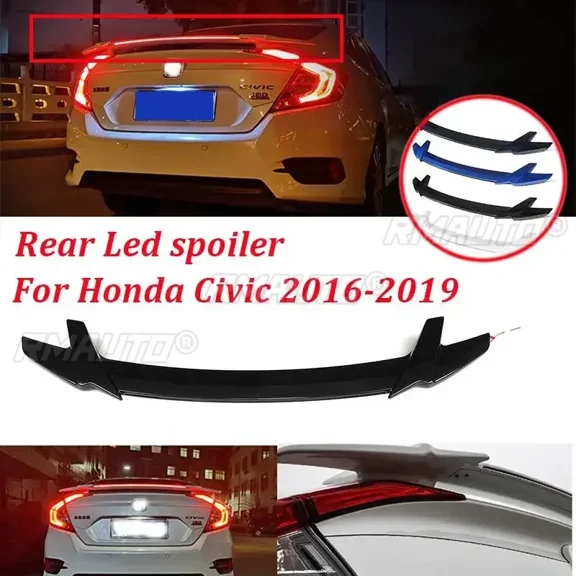 Rear Trunk Spoiler Wing Fits ABS Plastic Primer Lid Wing Spoiler Photoelectric Tail Spoiler For Honda Civic 2016-2019 Body Kit