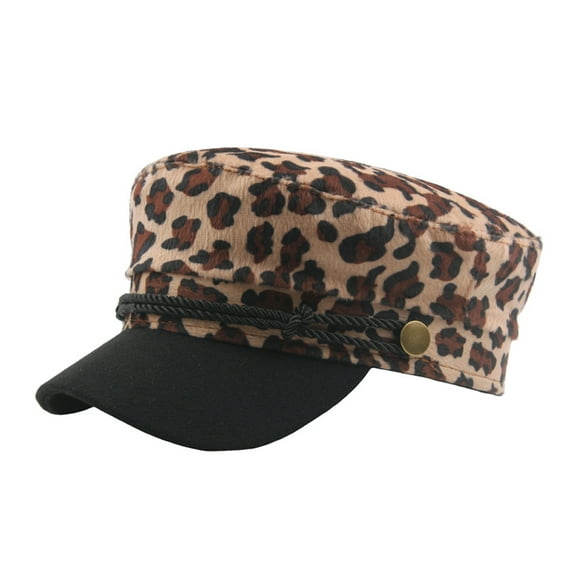 Herrnalise Women's Leopard Print Beret Hat Casual Retro Flat Top Navy Cap