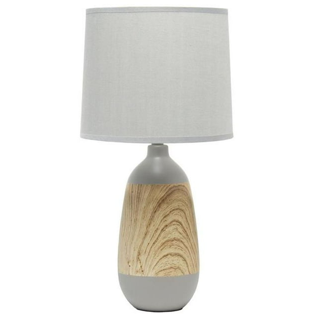 Simple Designs LT1117-GRY Lampe de Table Oblongue en Céramique & Bois Clair & Gris
