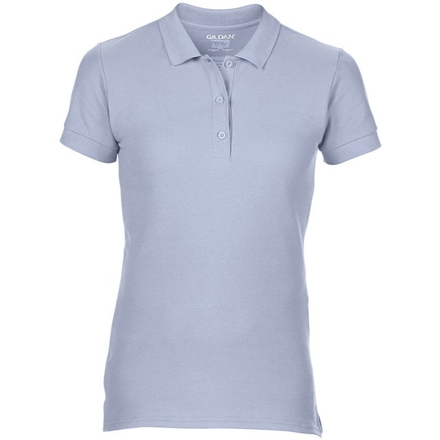 Gildan- Polo de manga corta de algodón Premium de piqué doble para mujer (Azul claro)