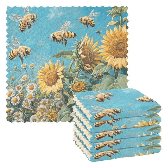 6 Pieces of Kitchen Towels 11x11Inch Kitchen Dish Cloths Kitchen Dish Towels Reuseable Cleaning Cloths Lovely Bees