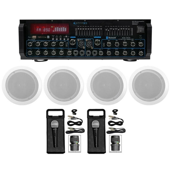 Technical Pro MM2000BT Bluetooth Karaoke Mixer System and (4) 6.5" Ceiling Speakers