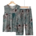 thumbnail image 1 of ICHUANYI Clearance Women's Summer Two Piece Set Sleeveless Round Neck Printed Tops Split Pants Set(Blue, XXL) ICHUANYI WER2023081203678, 1 of 4