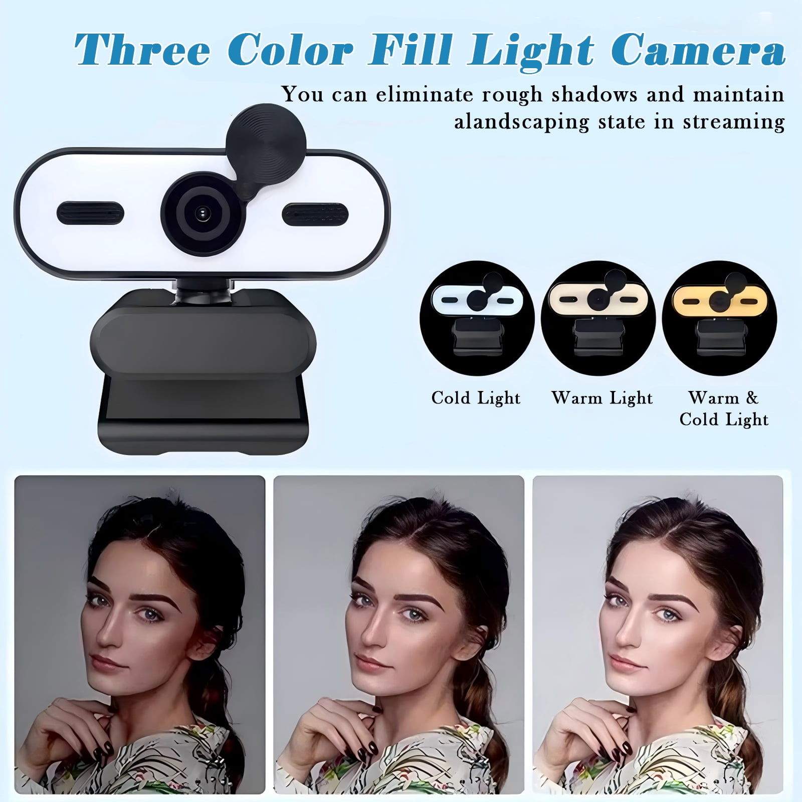 RONY 4K Webcam with Dual Mics, Video Streaming Camera with Ring Light for  Windows 11/10/8/7, Vista/7/8/10, Mac, Android, Linux