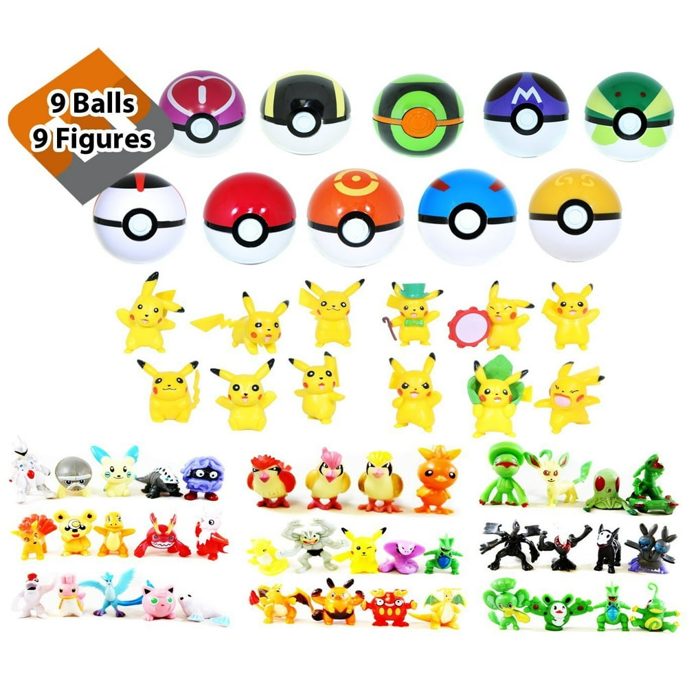 9 Pokemon Pokeballs with Random Figure Inside + Bonus Toy