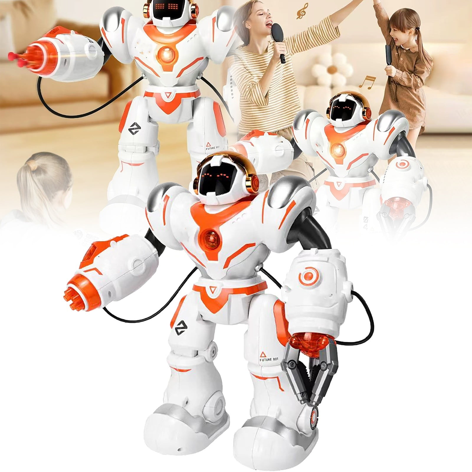 RUIG Programmable LED RC Robot Toys -Smart Programmable,Dancing Remote Control Robot with 50 Actions,Supporting 24 Changing Expression,Interactive 14" Walking Singing Dancing Robot,Launcher