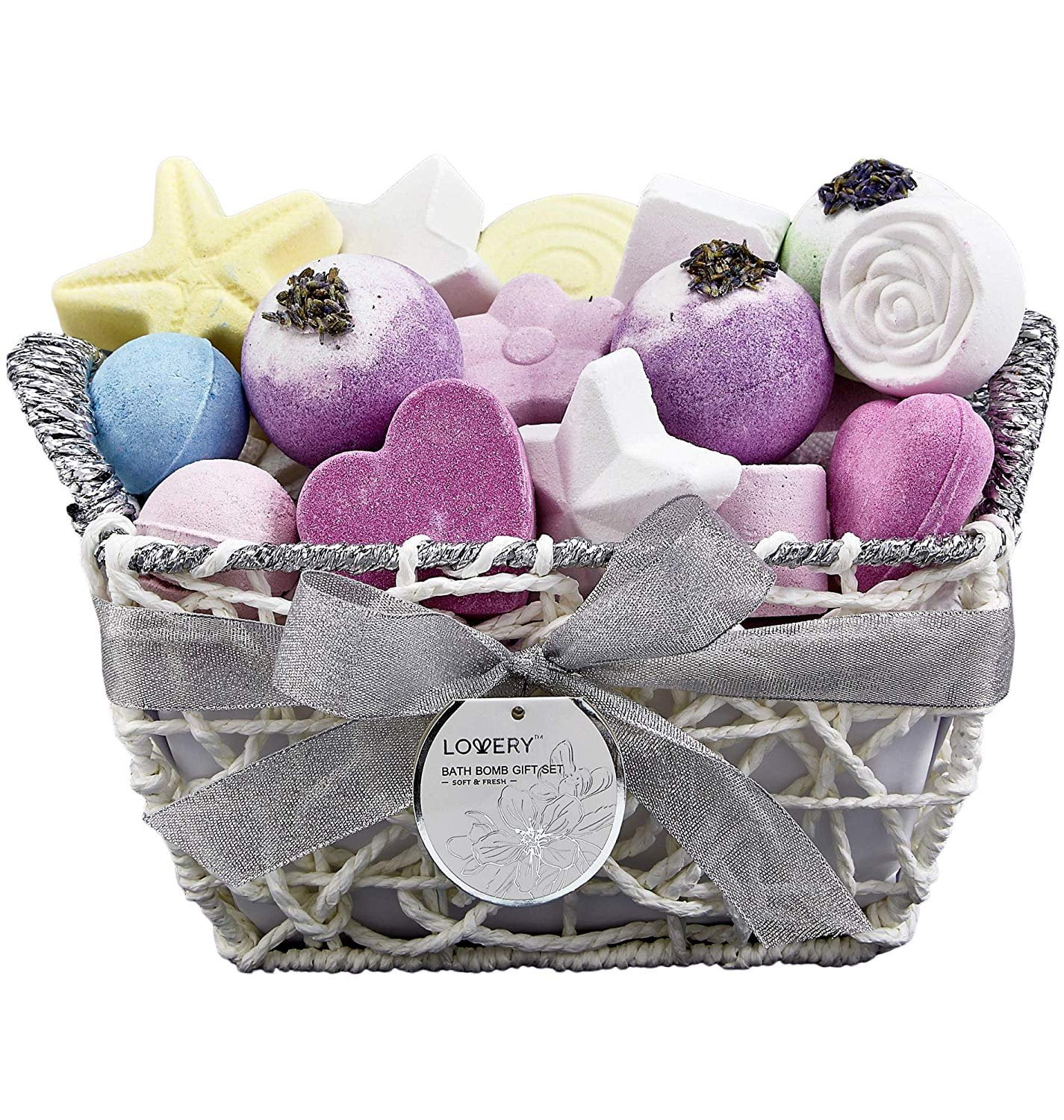Bath Bomb Gift Basket For Women – 17 Bath Fizzies in Assorted Colors