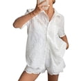 thumbnail image 2 of Women Shorts Set 2 Piece Outfits Short Sleeve Button Down Top and Shorts Set White S, 2 of 9