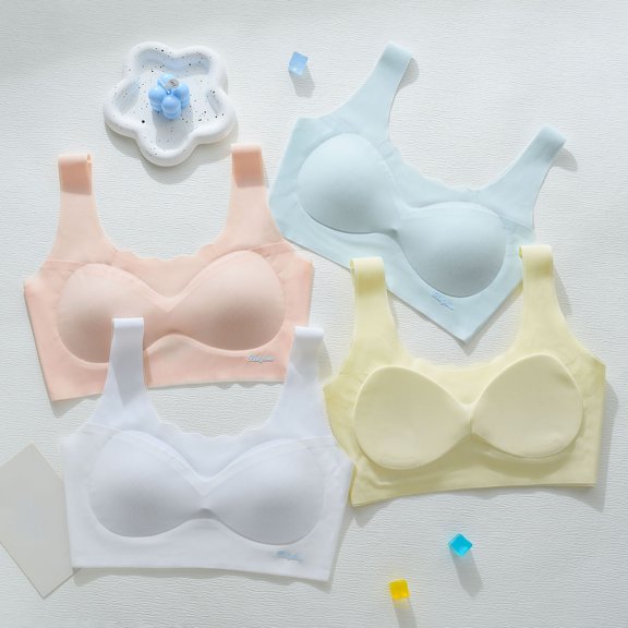 4 Pack Teen Bras for Girls Lightly Padded Training Bra Comfort Breathable Stretch Girl's Underwear Bralette, Multi-Pack, L