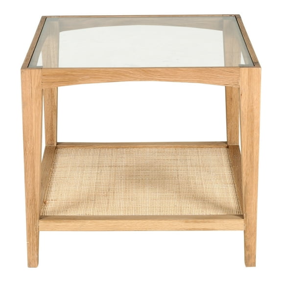 Moe's Home Collection Harrington Wood Side Table with Glass Top in Natural