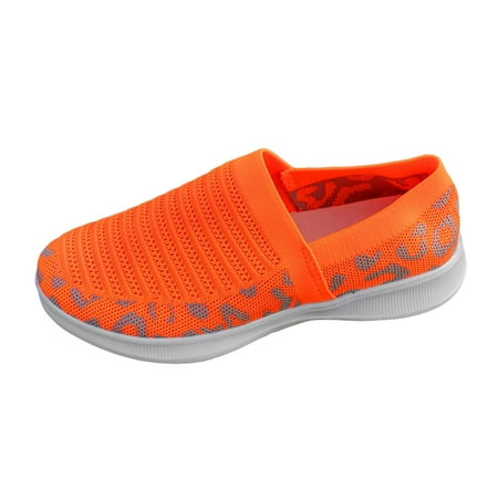 

Ediodpoh Ladies Fashion Leopard Print Color Block Breathable Mesh Knitted Flat Bottomed Casual Sports Shoes Sneakers for Women Orange 8.5