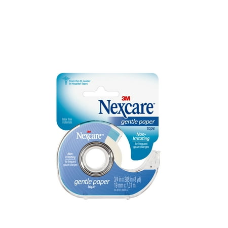 Nexcare Gentle Paper First Aid Tape, From the #1 Leader in U.S. Hospital Tapes, 3/4 in. x 8 yd, White, 1 roll, 1 dispenser