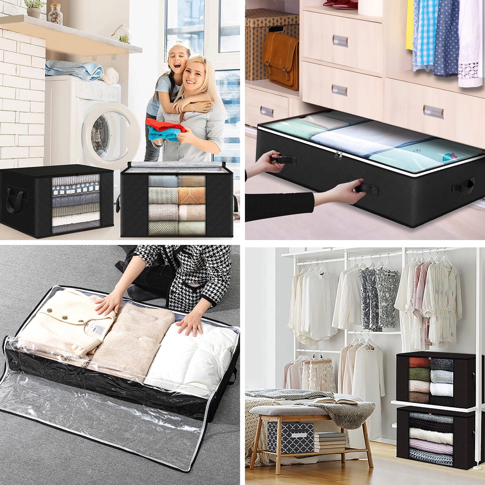 Lockways Large Under Bed Storage Containers,Clothes Closet Organizers with Clear Window,Underbed Storage Bags for Comforter,Blanket,Clothes,2 Pcs 75L + 2 Pcs 62L