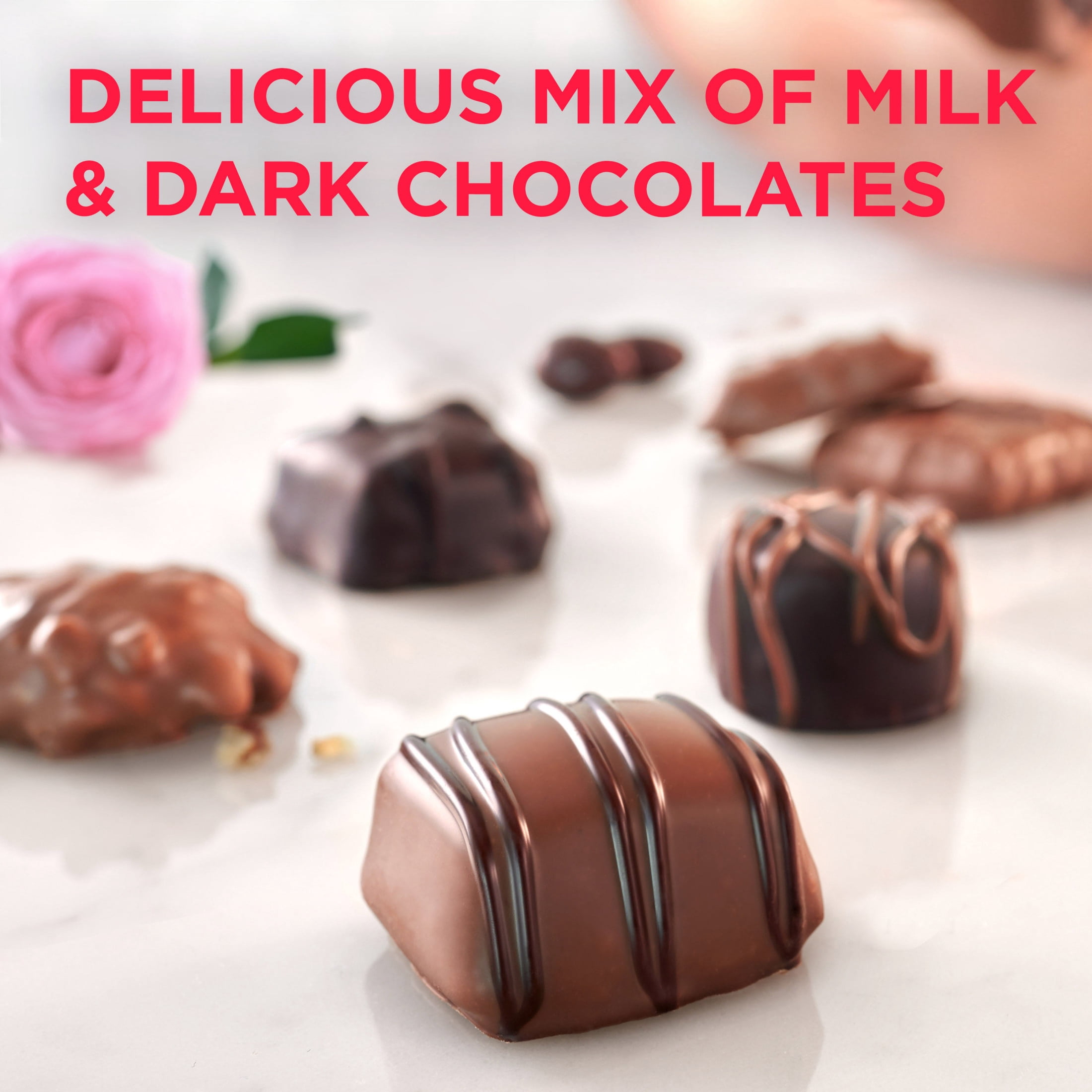 Russell Stover Valentine's Day Red Foil Heart Assorted Milk & Dark Chocolate Candy Gift Box, 4.03 oz.