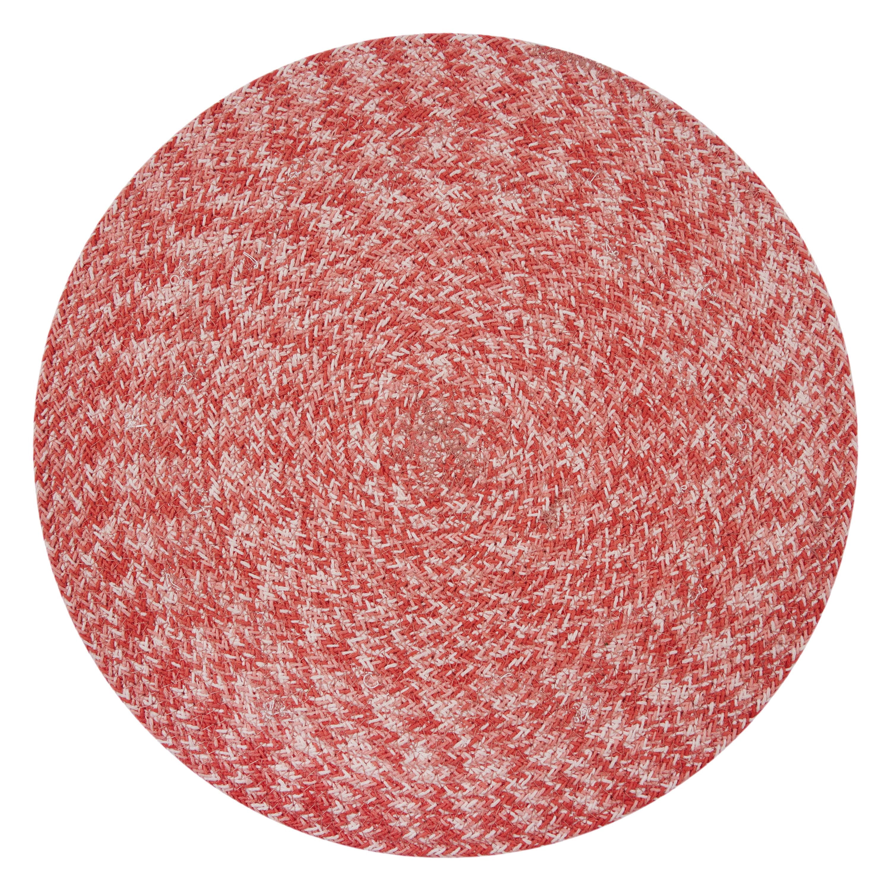 Holiday Braided Ribbon Round 4-pack Table Placemat Set - 15" Diameter - 100% Jute, Red & White