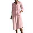 thumbnail image 2 of Pisexur Robe à Manches Courtes Col Rond Longueur Genou Mode Femme Solide Décontractée Col Rond Boutons Poches Robe Manches 1/2 Robe Femme, 2 of 8