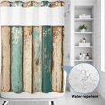 thumbnail image 2 of No Hook Shower Curtain, Farmhouse Teal Brown Shower Curtains for Bathroom with See Through Top Window, Vintage Retro Ombre Wooden Waterproof & Washable Bath Curtain Stall 48"x72", 2 of 9