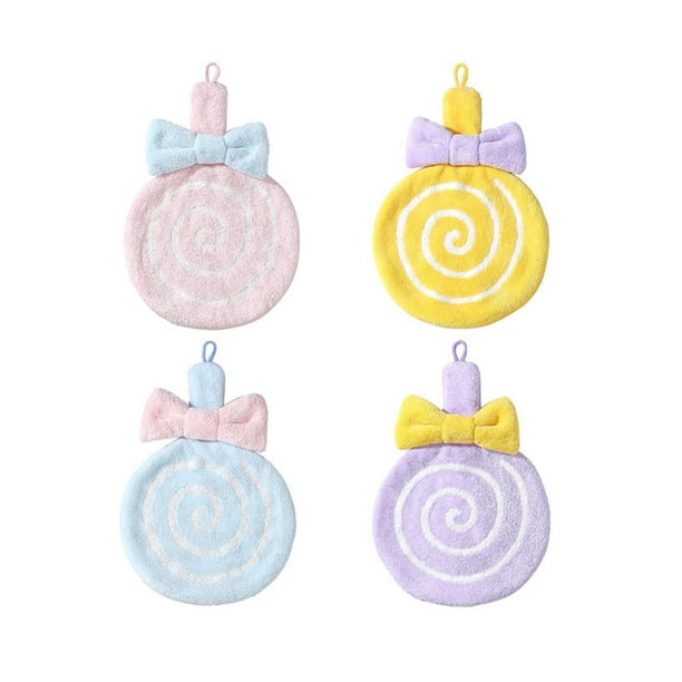 Toallas de mano colgantes de 4 piezas, toallas secas a mano, toallas de mano colgantes para niños pequeños con bucles colgantes para baño