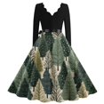 thumbnail image 3 of Christmas Dresses for Women Women's Casual And Fashionable Christmas Print V Neck Big Hem Dress Long Sleeved Dress with Christmas Tree Print for Holiday Party,Dark Green,XL, 3 of 4