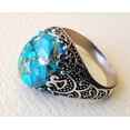 thumbnail image 2 of Blue Copper Turquoise Mans Ring, Natural Copper Turquoise Ring, Silver Jewelry, 925 Silver Ring, Birthday Gift, Heavy Mens Ring, Arabic Design, Ottoman Style Ring, Christmas, Turkey Mens Signet Ring, 2 of 6