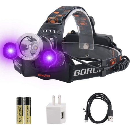 BORUiT RJ-3000 LED Black Light Headlamp - 5000 Lumens Rechargeable ...
