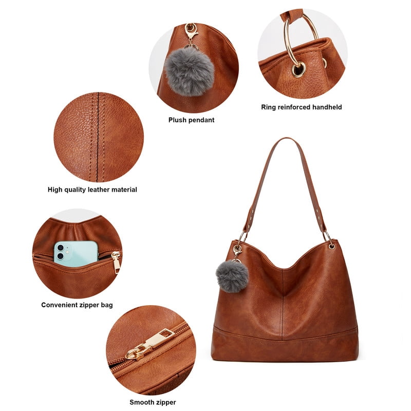 GAEKEAO Leather Crossbody Handbags for Women, Large Shoulder Purse with Adjustable Strap, Brown