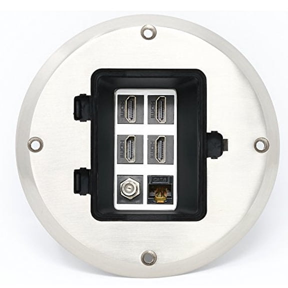 RiteAV - 4 Port HDMI 1 Coax Cable TV- F-Type 1 Cat6 Ethernet Floor Box - Stainless Steel