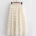 thumbnail image 2 of WRKEKC Summer Maxi Skirt, Casual Skirts for Women, Women's Trendy Solid Color Puff Hem Mesh Swing Tiered Elastic Waist Pleated Long Skirt, 2 of 10