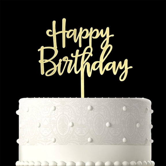 Mirror Gold Happy Birthday Cake Topper – Acrylic Birthday Cake Decoration – Reusable Glitter Gold Party Supplies for Kids & Adults