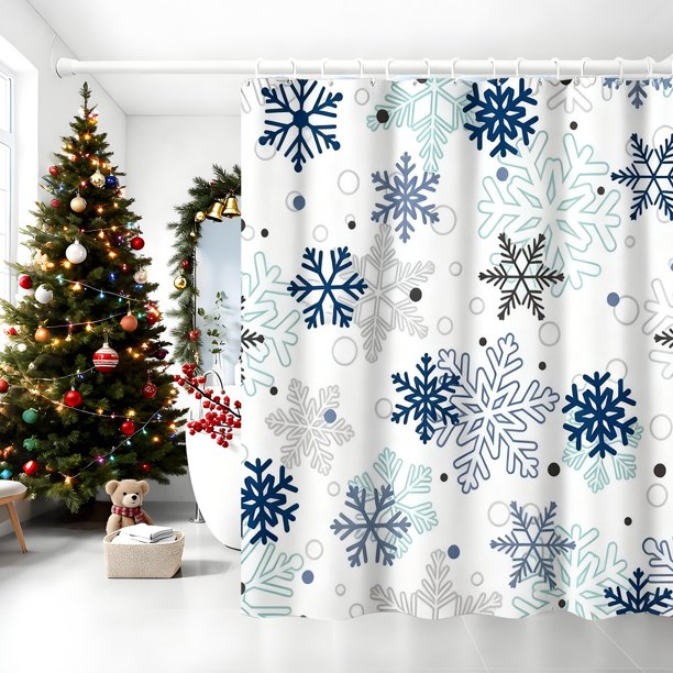 CaiYueKe Winter Shower Curtains for Bathroom Snowflake Shower Curtain Christmas Bathroom Decor Winter Holiday Washable Durable Fabric Bathroom Curtains 71x35.4 Inch